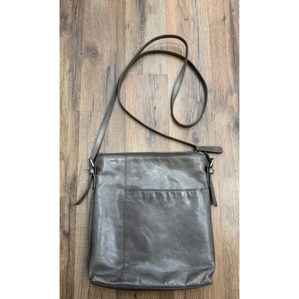 Hobo The Original Gray Leather Crossbody Bag Shoulder Purse Organizer - Picture 2 of 12
